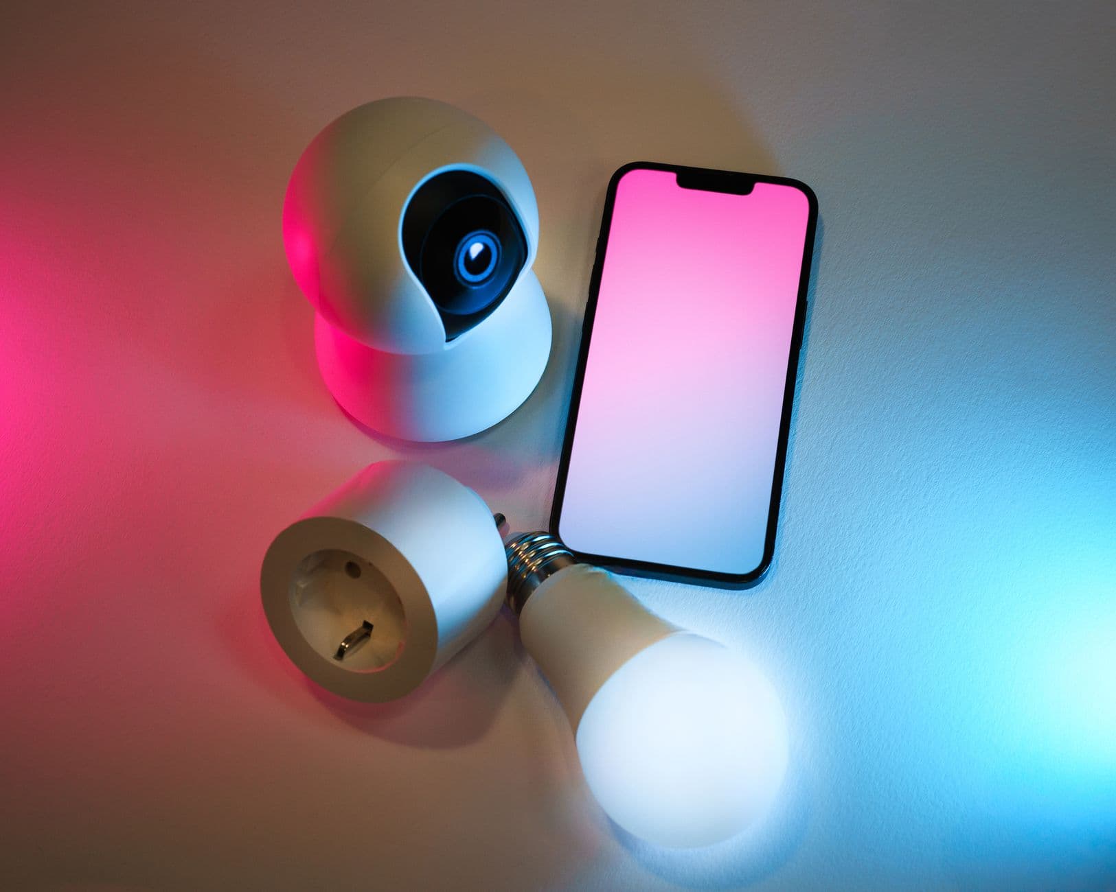 A futuristic concept of a smart home interface with AI data visualizations and a person looking at a digital property map.